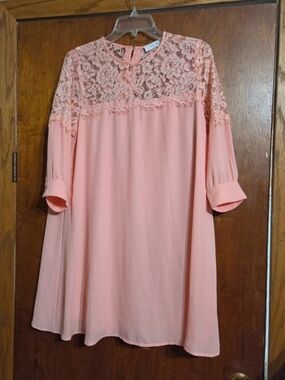 Peach Lace Yoke Shift Dress